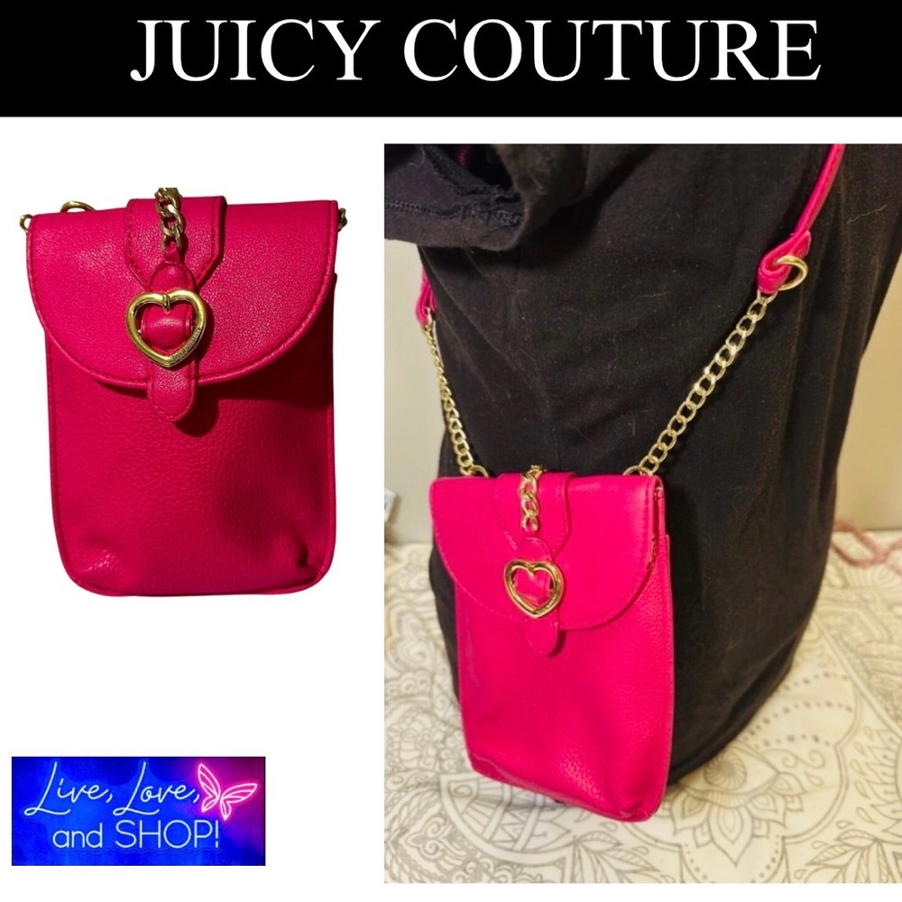 JUICY COUTURE Pink Pleather Cell Ph Pouch/Wallet/Card Holder Crossbody, EUC